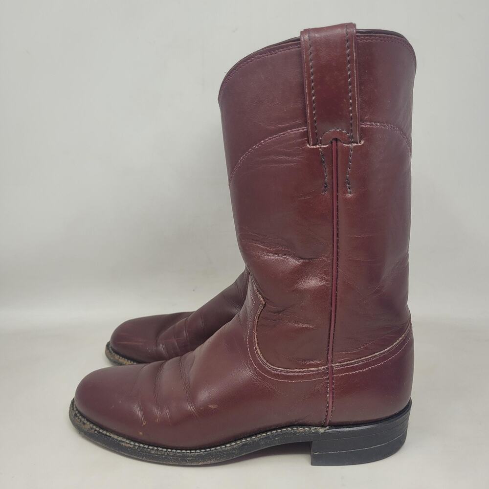 VTG Justin Boots 5B Burgundy Red Leather Western Roper Cowgirl Rodeo USA L3068 - Picture 5 of 13